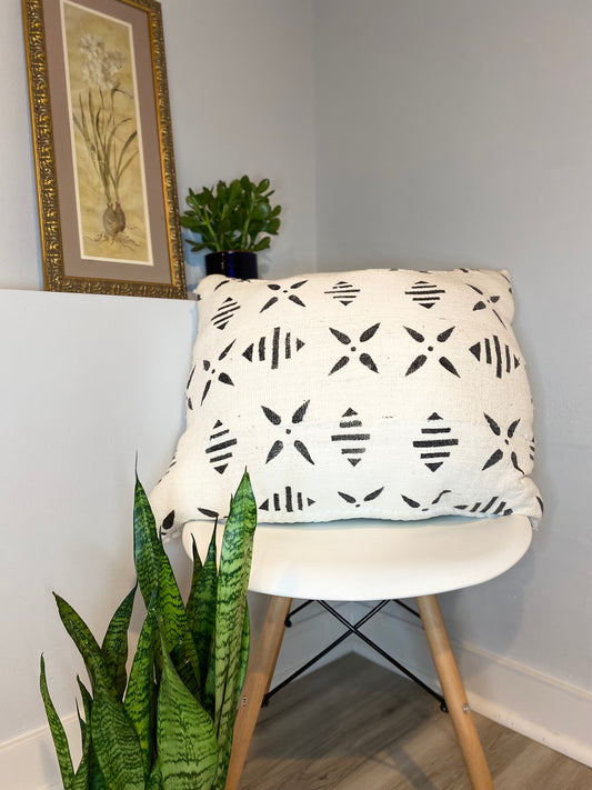 White Mudcloth Pillow