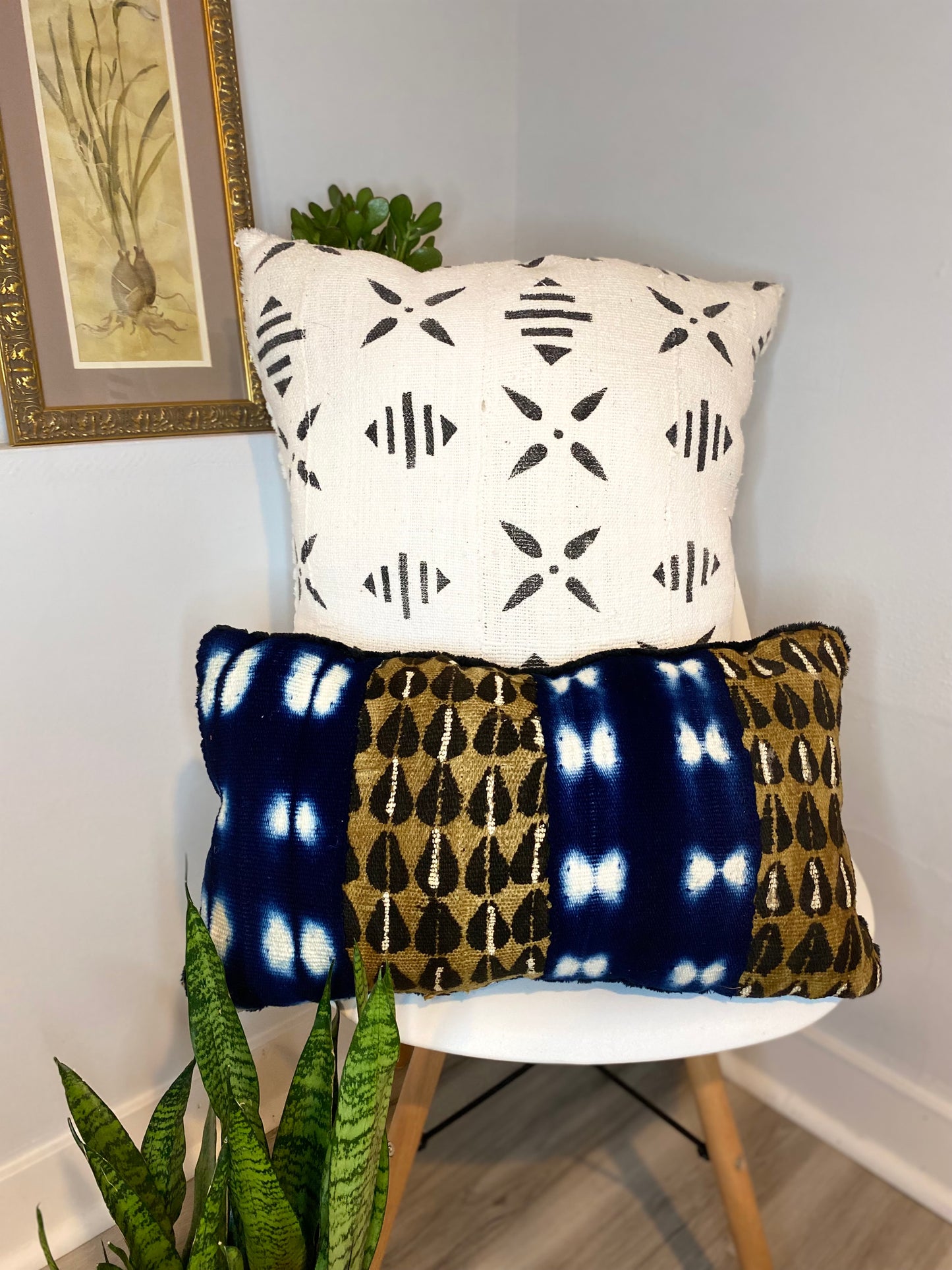 White Mudcloth Pillow